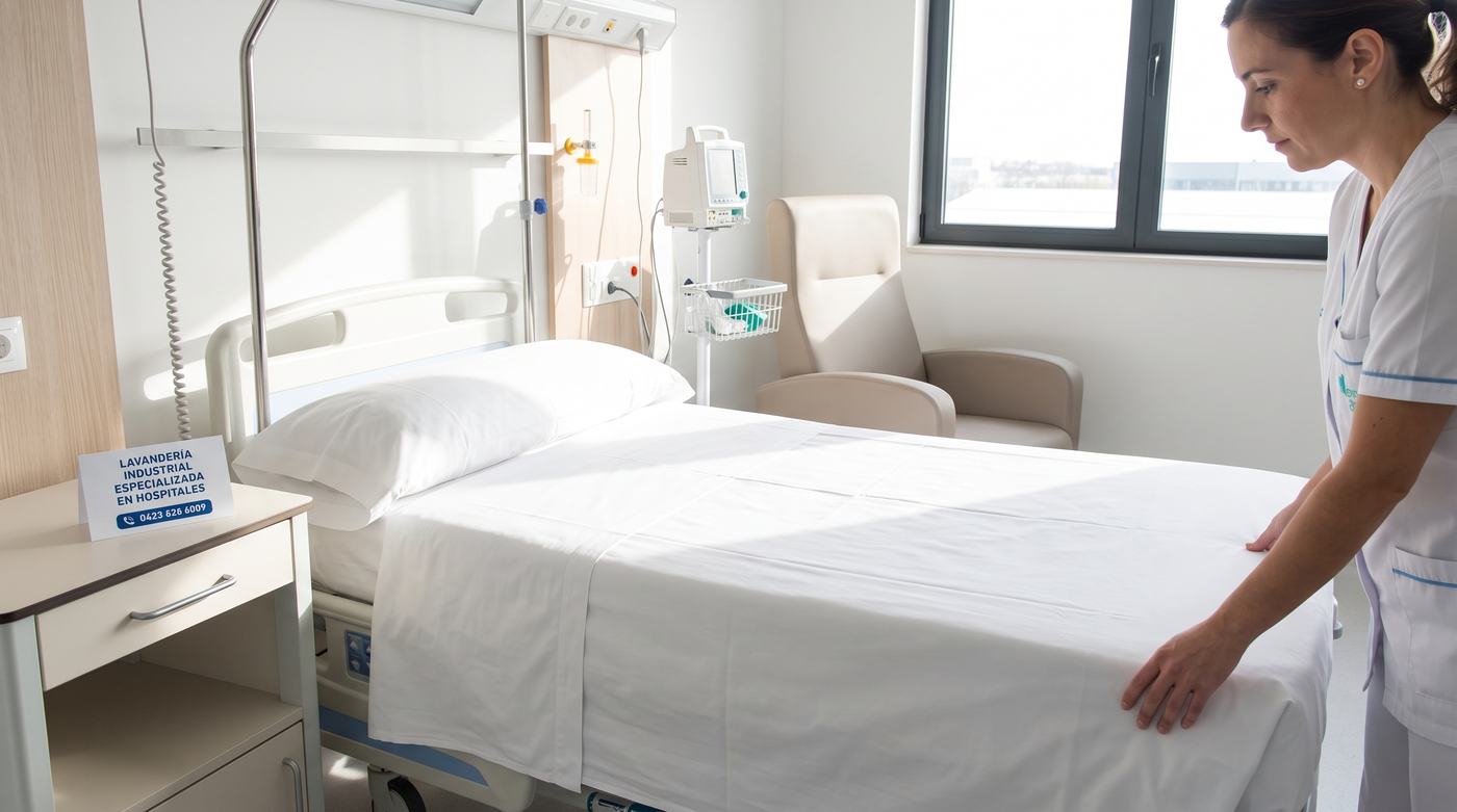 Cama de hospital con ropa de cama lavada por Cliner